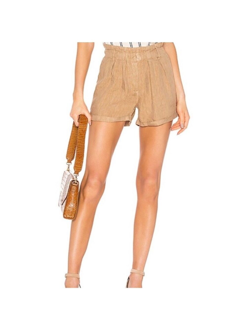 RAILS Paperbag Shorts Brown Toffee Monty Linen Blend High Waist Medium
